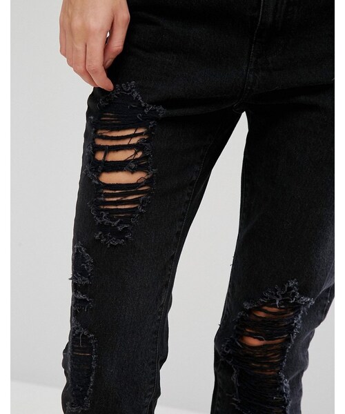 Missguidedの「Missguided Riot Rip Mom Jean（デニムパンツ・レディース・Black・US 10/US 2/US 4/US 6/US 8）」の2枚目の写真