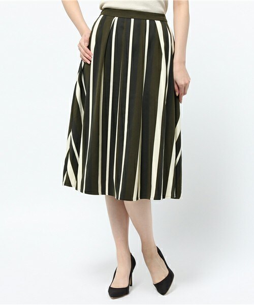 archives（アルシーヴ）の「ストライプフレアスカート（スカート・レディース・カーキ/キャメル/レッド・MEDIUM）」の2枚目の写真