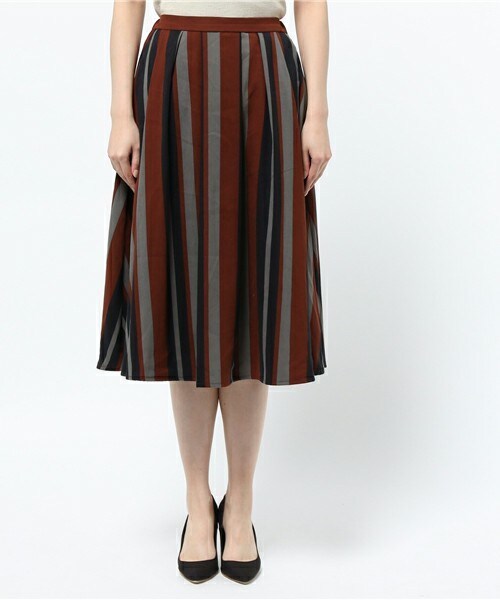 archives（アルシーヴ）の「ストライプフレアスカート（スカート・レディース・カーキ/キャメル/レッド・MEDIUM）」の4枚目の写真