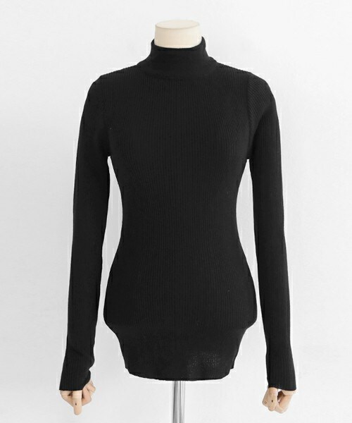 DHOLIC（ディーホリック）の「スリムフィットモックネックニットＴシャツ（ニット/セーター・レディース・ライトベージュ/ディープグレー/ブラック/ホワイトアイボリー/ワイン・FREE）」の3枚目の写真