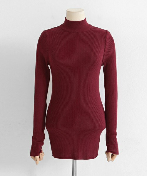 DHOLIC（ディーホリック）の「スリムフィットモックネックニットＴシャツ（ニット/セーター・レディース・ライトベージュ/ディープグレー/ブラック/ホワイトアイボリー/ワイン・FREE）」の5枚目の写真