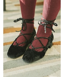 KORMARCH | スクエアベルベットレースアップシューズ(モカシン/デッキシューズ)