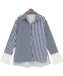 Dailyabout | ワイドカフスアンバランスストライプシャツ(P0000VXC)(シャツ/ブラウス)