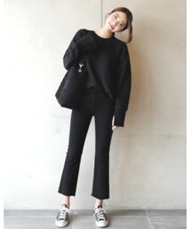 FLYMODEL | スリットカフスシンプルルーズスウェット(P0000QXF)(Tシャツ/カットソー)