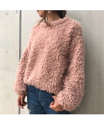 copine | ネイビーのみ再入荷！！大人可愛い丸首ふわふわフェイクファープルオーバー（4color）(ニット/セーター)