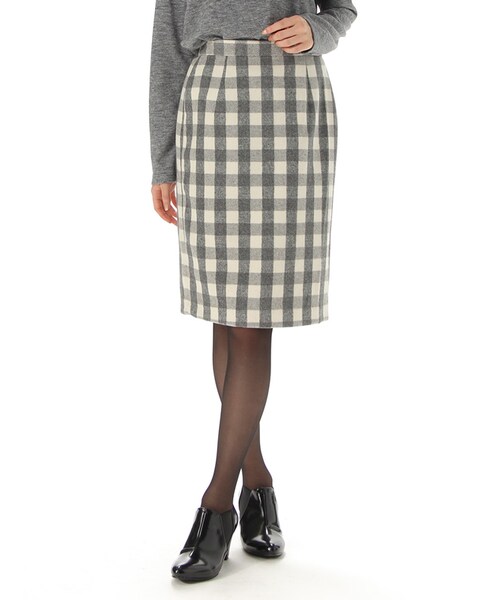 Honeys（ハニーズ）の「柄タイトスカート（スカート・レディース・オフ×クロ/クロチェック/コンチェック/オフ×グレー・Ｓ/Ｍ/Ｌ）」の2枚目の写真