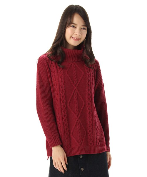 Honeys（ハニーズ）の「ケーブル編プルオーバー（ニット・セーター・レディース・アイボリー/クロＭｉｘ/アカ/グレーＭｉｘ/ベージュＭｉｘ・Ｍ/Ｌ）」の5枚目の写真