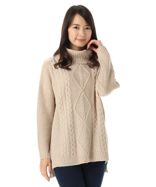 Honeys（ハニーズ）の「ケーブル編プルオーバー（ニット・セーター・レディース・アイボリー/クロＭｉｘ/アカ/グレーＭｉｘ/ベージュＭｉｘ・Ｍ/Ｌ）」の4枚目の写真