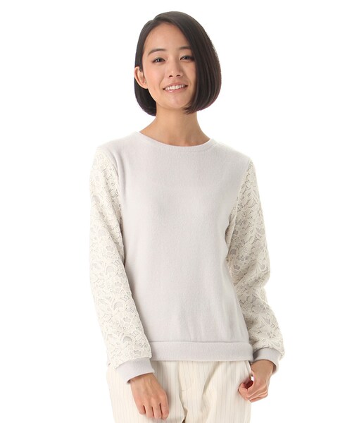 Honeys(ハニーズ)の「袖レースプルオーバー(カットソー・Tシャツ・レディース・アイボリー/コン/サックス/ピンク/グレー・M/L)」の3枚目の写真