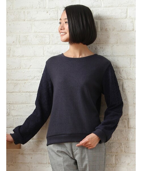 Honeys(ハニーズ)の「袖レースプルオーバー(カットソー・Tシャツ・レディース・アイボリー/コン/サックス/ピンク/グレー・M/L)」の4枚目の写真