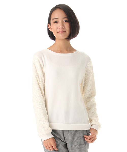 Honeys(ハニーズ)の「袖レースプルオーバー(カットソー・Tシャツ・レディース・アイボリー/コン/サックス/ピンク/グレー・M/L)」の2枚目の写真