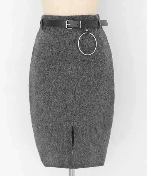DHOLIC（ディーホリック）の「リングベルトSETアンゴラ混スリットペンシルスカート（スカート・レディース・ブラック/グレー・FREE）」の2枚目の写真