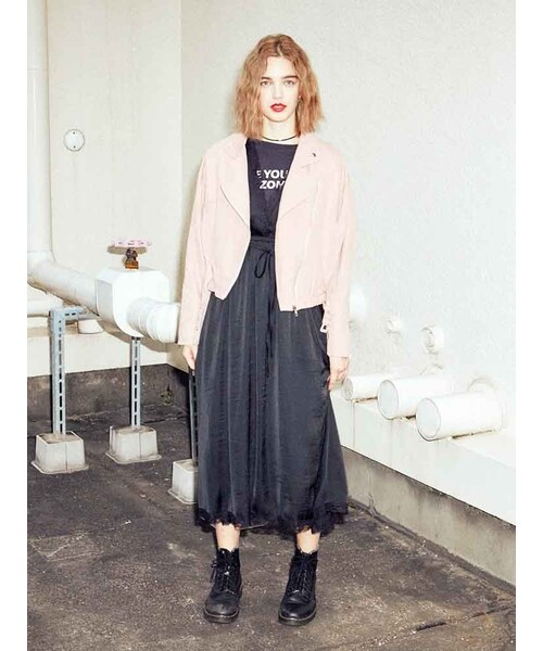 jouetie（ジュエティ）の「ピーチドルマンライダース（ジャケット/アウター・レディース・ブラック/ベビーピンク/ブラウン）」の5枚目の写真