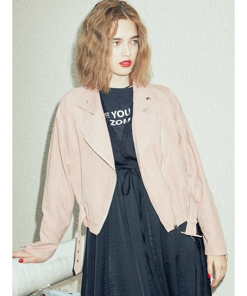 jouetie（ジュエティ）の「ピーチドルマンライダース（ジャケット/アウター・レディース・ブラック/ベビーピンク/ブラウン）」の4枚目の写真