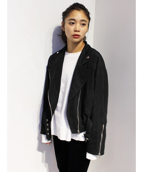 jouetie（ジュエティ）の「ピーチドルマンライダース（ジャケット/アウター・レディース・ブラック/ベビーピンク/ブラウン）」の7枚目の写真