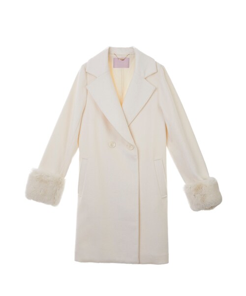 31 Sons de mode（トランテアン　ソン　ドゥ　モード）の「≪新作≫袖ファーチェスターダブルコート（ジャケット/アウター・レディース・ピンク/オフホワイト/ブラウン・36/38）」の2枚目の写真