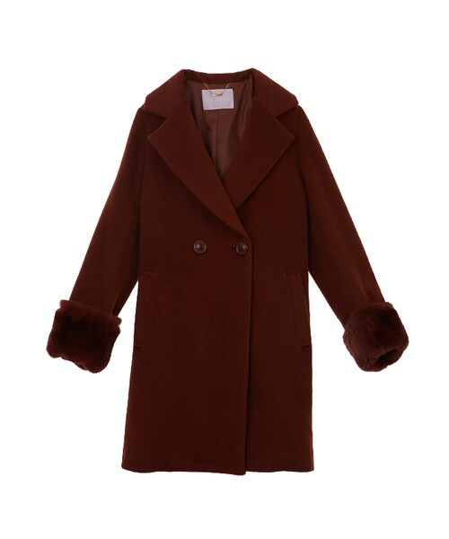 31 Sons de mode（トランテアン　ソン　ドゥ　モード）の「≪新作≫袖ファーチェスターダブルコート（ジャケット/アウター・レディース・ピンク/オフホワイト/ブラウン・36/38）」の3枚目の写真