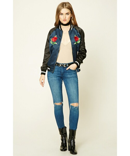 FOREVER 21（フォーエバー トゥエンティーワン）の「Highlands&ローズスカジャン（ジャケット/アウター・レディース・BLACK/NAVY・S/M/L）」の4枚目の写真