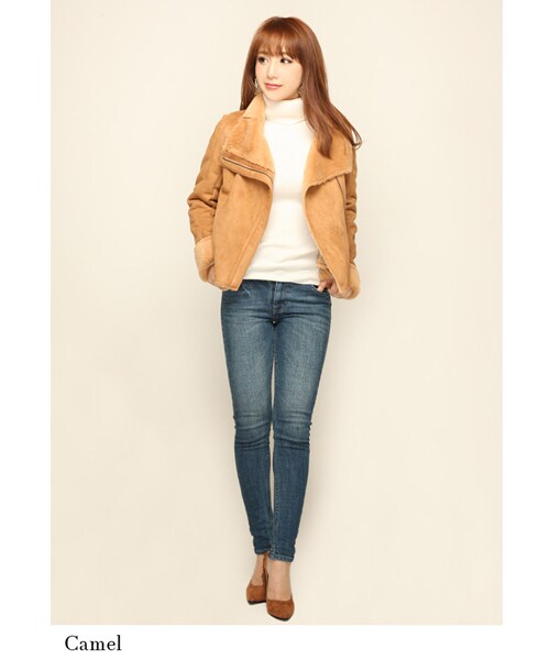 Rocotta by MOERY(ロコッタ)の「Rocotta(ロコッタ) フェイクムートンジャケット(ムートンコート・レディース・グレー/キャメル/ベージュ・FREE)」の9枚目の写真