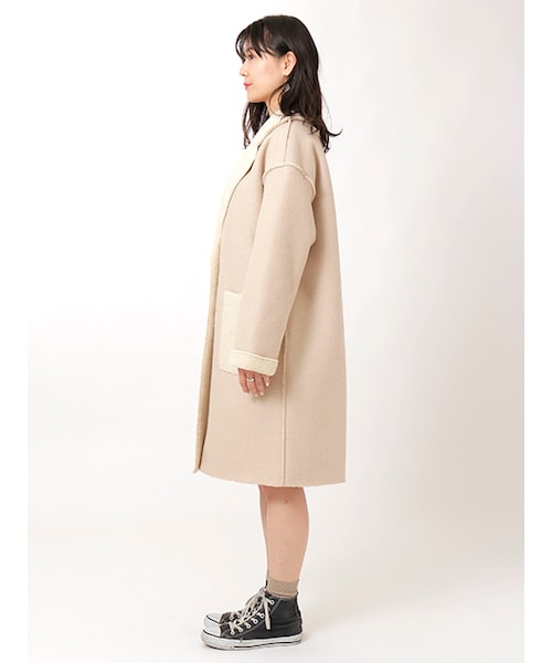 w closet（ダブルクローゼット）の「ウール×ボアリバーシブルコート（ジャケット/アウター・レディース・ベージュ/グレー/ブラック・FREE）」の5枚目の写真