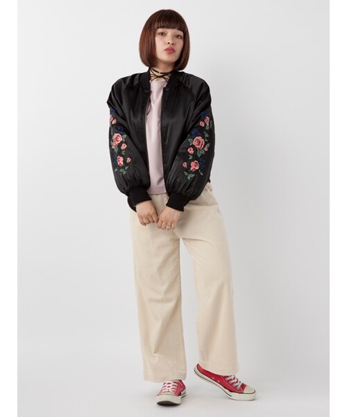 w closet（ダブルクローゼット）の「袖刺繍リバーシブルスカジャン（ジャケット/アウター・レディース・オレンジピンク/ブラック・FREE）」の14枚目の写真