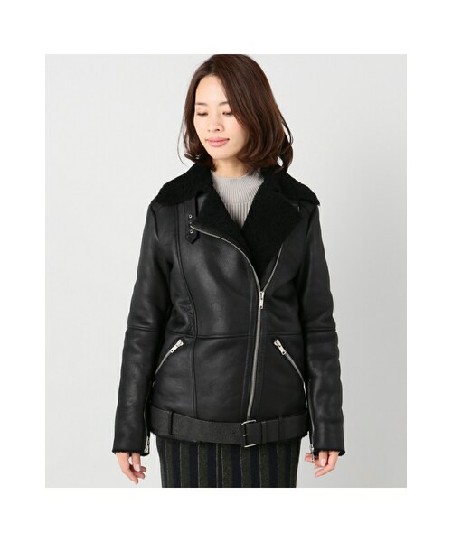 JOURNAL STANDARD relume（ジャーナルスタンダード　レリューム）の「ムートンライダースジャケット（ジャケット/アウター・ブラック・38）」の4枚目の写真