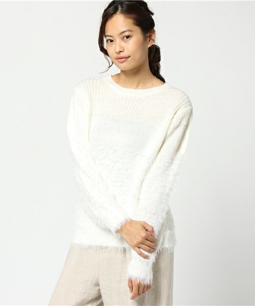 actuel（アクチュエル）の「異素材MIXニット（ニット/セーター・レディース・オフホワイト/グレー/ピンク・FREE）」の2枚目の写真
