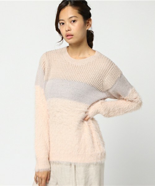 actuel（アクチュエル）の「異素材MIXニット（ニット/セーター・レディース・オフホワイト/グレー/ピンク・FREE）」の3枚目の写真