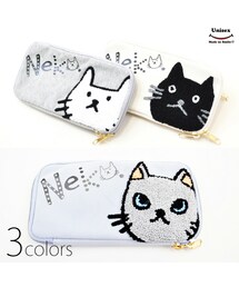 え*︎様 猫パネル　着ぐるみ猫ちゃん　レース刺繍×ヌビ　トート＆ポーチ UP SMILE（アップスマイル）の「猫ちゃんサガラ刺繍マルチポーチ