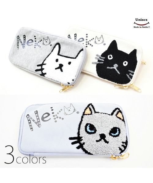 UP SMILE（アップスマイル）の「猫ちゃんサガラ刺繍マルチポーチ