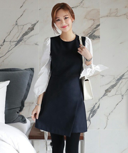 DHOLIC（ディーホリック）の「スリーブリボンラップテイストワンピース（ワンピース・レディース・グレー/ブラック/ネイビー・FREE）」の3枚目の写真