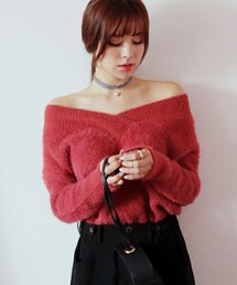 DHOLIC | フェイクファーVネックニットプルオーバー(ニット/セーター)