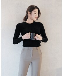 FLYMODEL | スリムフィットラウンドネックリブニット(P0000QYS)(Tシャツ/カットソー)