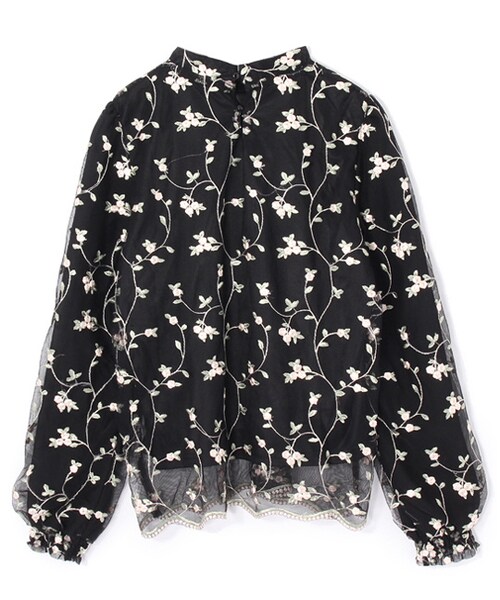 mysty woman（ミスティウーマン）の「刺繍チュールプチハイネックブラウス（トップス・レディース・オフホワイト/ブラック）」の3枚目の写真