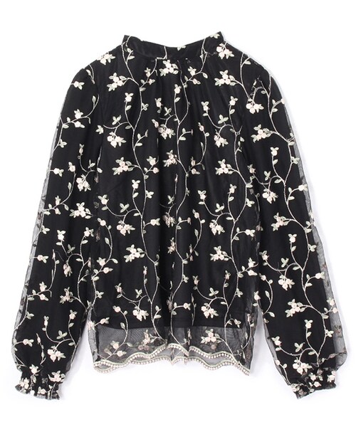 mysty woman（ミスティウーマン）の「刺繍チュールプチハイネックブラウス（トップス・レディース・オフホワイト/ブラック）」の2枚目の写真
