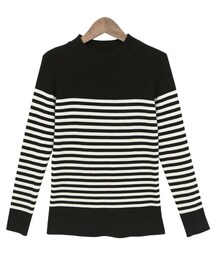 Dailyabout | ボーダープチハイネック8分袖リブニット(P0000VYS)(Tシャツ/カットソー)