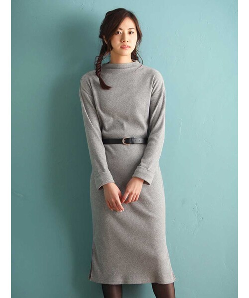 Honeys（ハニーズ）の「ベルト付ワンピース（ワンピース・レディース・クロ/コン/杢グレー・Ｍ/Ｌ）」の3枚目の写真