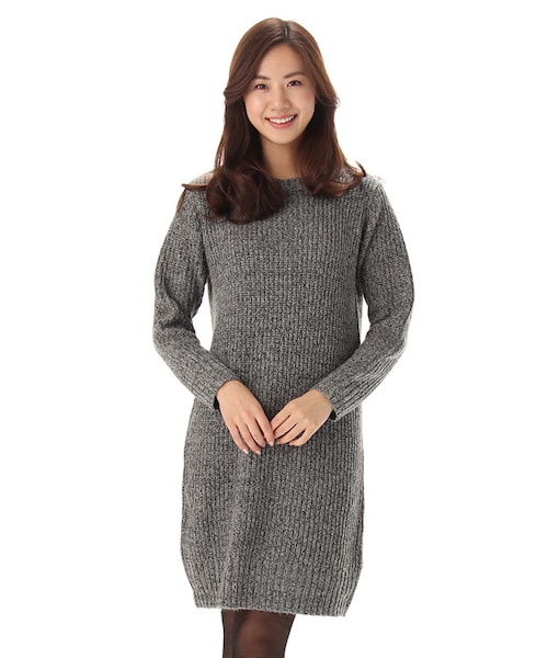 Honeys（ハニーズ）の「ボートネックワンピース（ワンピース・レディース・クロＭｉｘ/コンＭｉｘ/グレーＭｉｘ/ベージュＭｉｘ・Ｍ/Ｌ）」の2枚目の写真