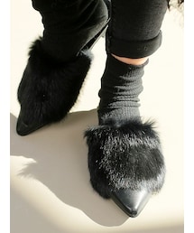 KORMARCH | ポインテッドトゥファーフラットミュール(その他シューズ)