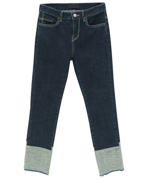 Dailyabout(デイリーアバウト)の「裏起毛カッティングヘムロールアップパンツ(P0000VZZ)(デニムパンツ・レディース・ダークブルー・S,M,L)」の1枚目の写真