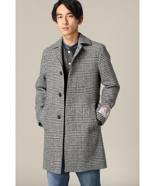 【紳士の装い】エディフィス・チェスターコート・グレー・英国グレンチェック柄・XL