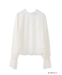 w closet | スカラップレースギャザー袖プルオーバー(トップス)