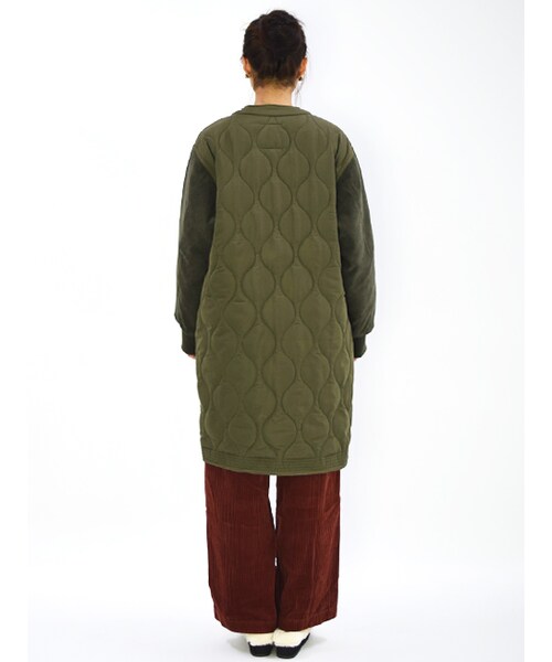 w closet(ダブルクローゼット)の「異素材切替キルティングコート(ジャケット/アウター・レディース・Dカーキ/ブラック・FREE)」の5枚目の写真