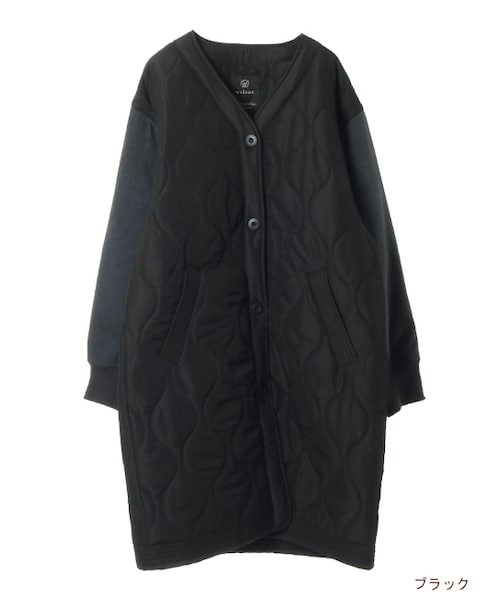 w closet(ダブルクローゼット)の「異素材切替キルティングコート(ジャケット/アウター・レディース・Dカーキ/ブラック・FREE)」の1枚目の写真