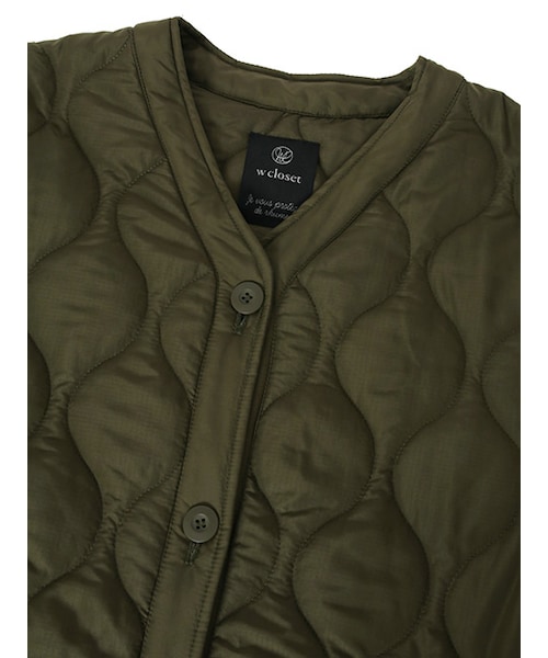 w closet(ダブルクローゼット)の「異素材切替キルティングコート(ジャケット/アウター・レディース・Dカーキ/ブラック・FREE)」の6枚目の写真