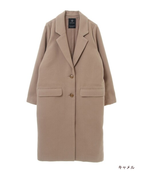 w closet（ダブルクローゼット）の「ロングチェスターコート（ジャケット/アウター・レディース・ピンクベージュ/キャメル/グレー/ネイビー・FREE）」の2枚目の写真