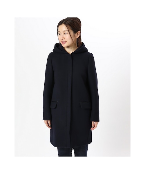 【IENA】タスマニアダブルメルトンフードコクーンコート 38 ネイビー IENA（イエナ）の「《予約》タスマニア ダブルメルトン フードコクーン