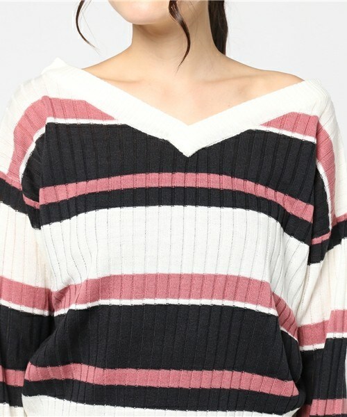 archives（アルシーヴ）の「ワイドリブマルチボーダーニット（ニット/セーター・レディース・オフホワイト/ネイビー/ピンク・MEDIUM）」の7枚目の写真