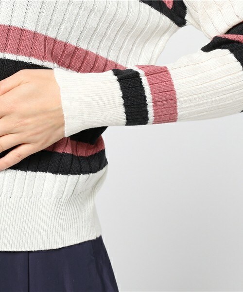 archives（アルシーヴ）の「ワイドリブマルチボーダーニット（ニット/セーター・レディース・オフホワイト/ネイビー/ピンク・MEDIUM）」の8枚目の写真