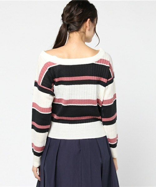 archives（アルシーヴ）の「ワイドリブマルチボーダーニット（ニット/セーター・レディース・オフホワイト/ネイビー/ピンク・MEDIUM）」の6枚目の写真